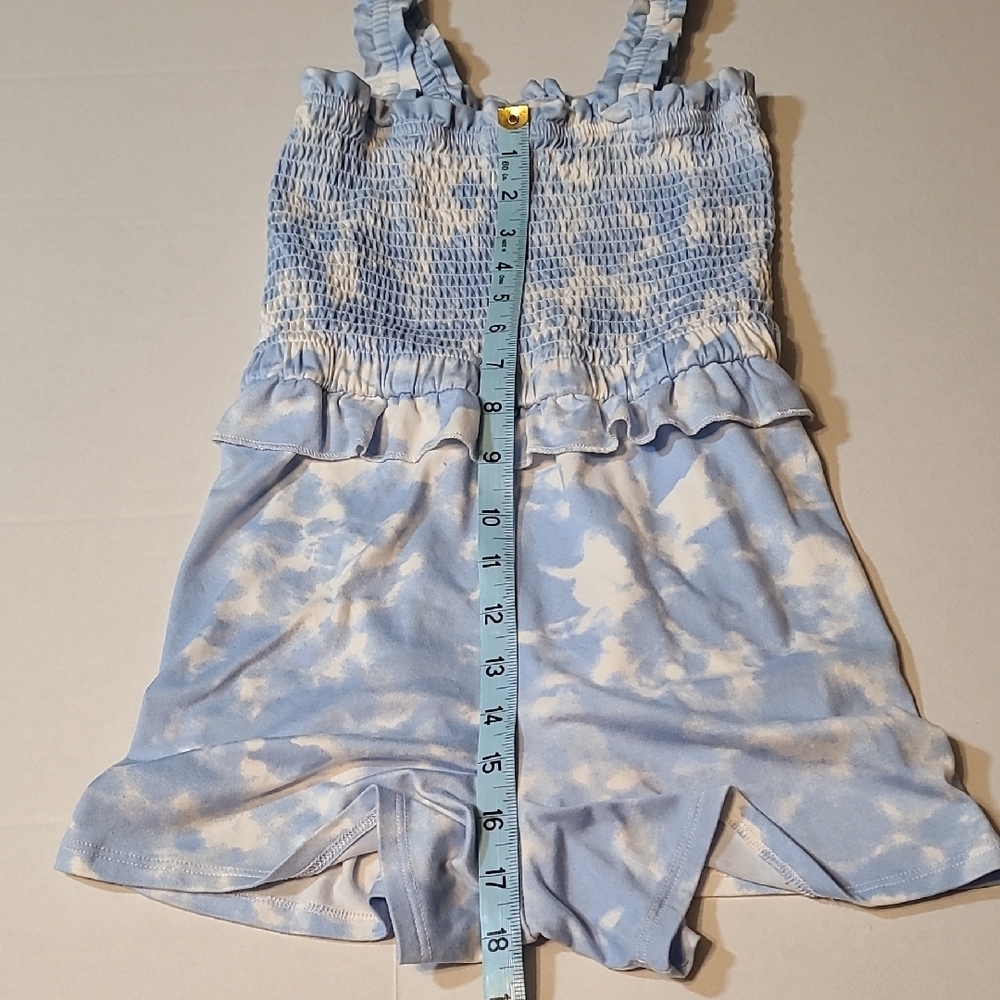 BCBG Girls Blue Tie-Dye Kids Smocke Romper  7/8 EUC Elastic Waist Stretch Straps - Picture 8 of 11
